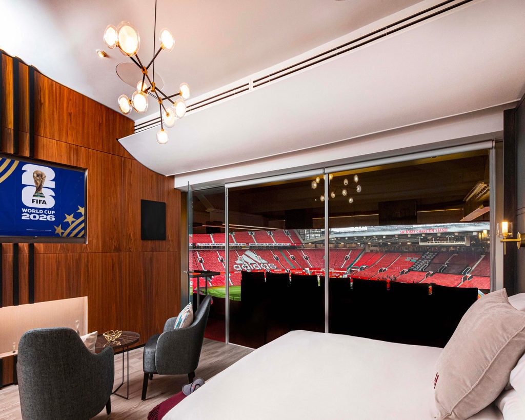 hotel room, smart tv and football stadium