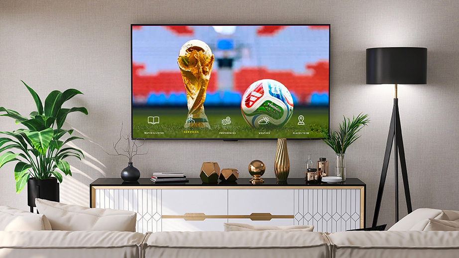 smart tv in a hotel room with the FIFA world cup displayed on the IPTV system