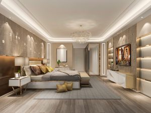 elegant top hotel room with smart tv on IPTV screen