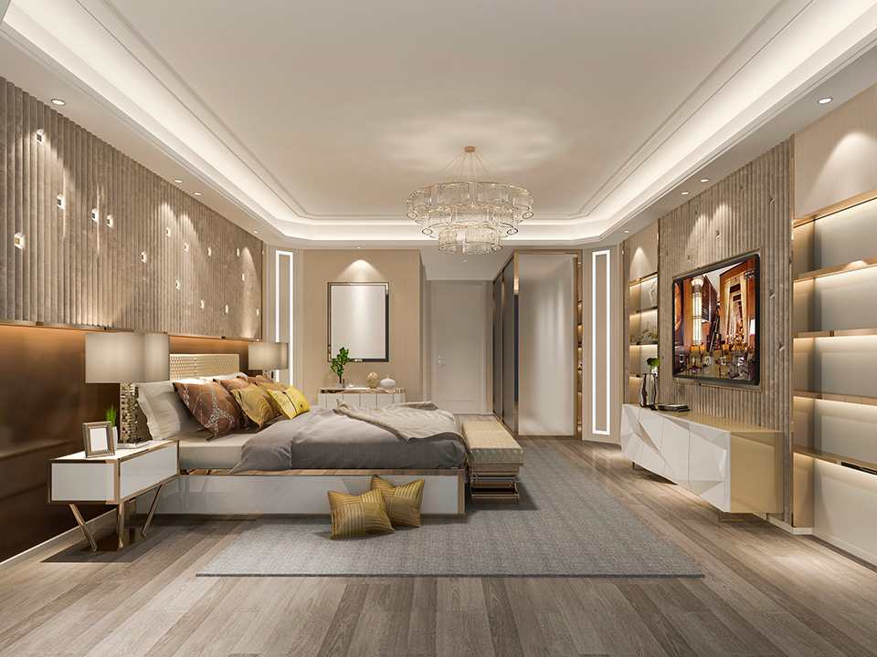 elegant top hotel room with smart tv on IPTV screen